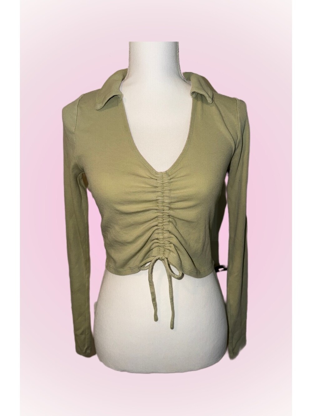 PacSun New Women’s M Limelight Green Ruched Front Tie Crop Top Long Sleeve